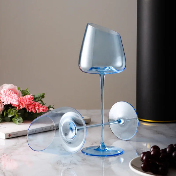 French Pink Flamingo Wine Glasses Set Crystal Glass Goblet Creative Inclined Mouth Concave Bottom Clear Champagne Wine Cup Blue