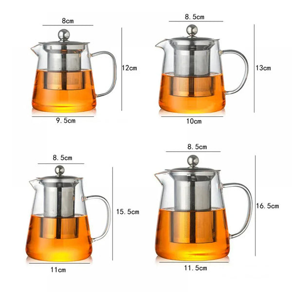 Glass Tea Pot with Stainless Steel Infuser Heat Resistant Container Flower Tea Teapot Puer Tea Kettle Teaware