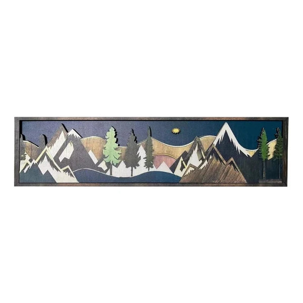 Handmade Wooden Wall Art Decoration Painting Mountain Range Theme Picture 3D Landscape 2023 NEW Drop Shipping