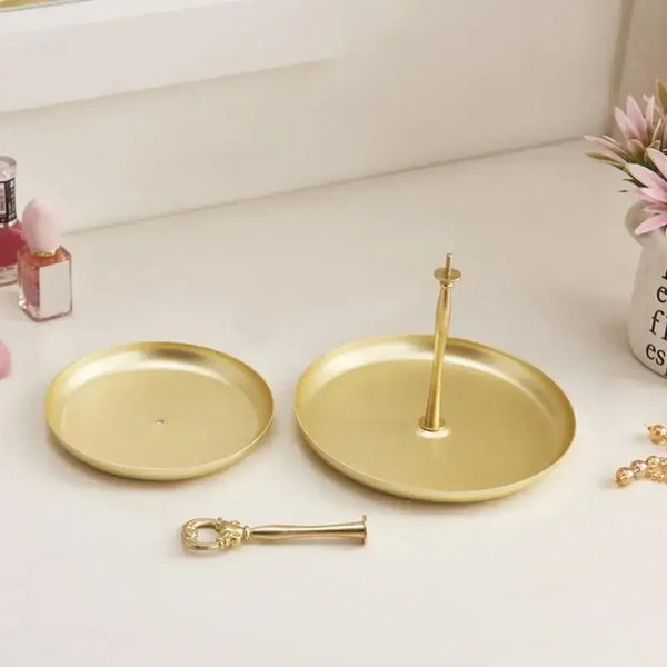 New Two-tier Golden Jewelry Tray Serving Plate Metal Tray Food Storage  Ornaments Necklace Ring Earring Tray Home Decoration