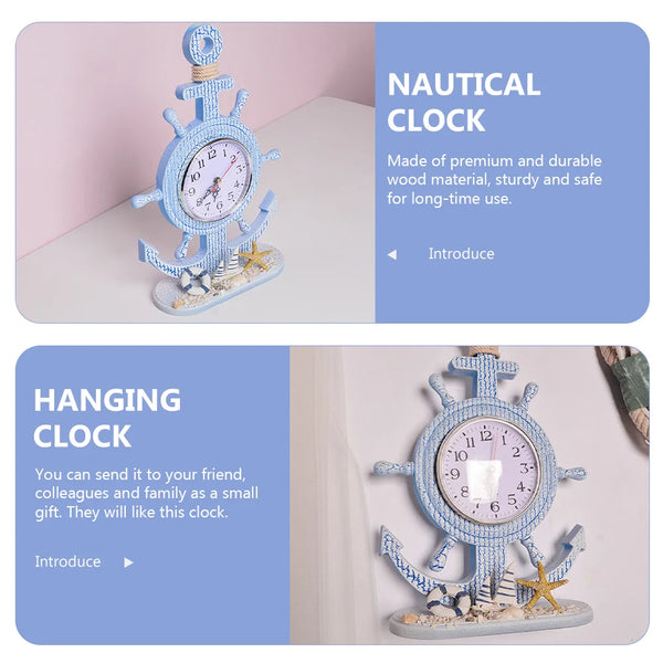 Nautical Clock Hanging Wood Clock Mediterranean Style Clock Decor for Living Room