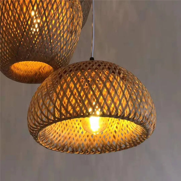 Rattan Wicker Bamboo Pendant Light Fixture Ceiling Lustre Chandelier Hanging Lamp Hand Knit Braided Home Living Bed Room Decor