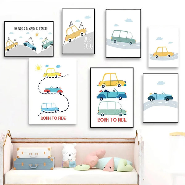 Car Mountain Canvas Painting Truck Painting Poster Sun Quotes Print Pictures Nursery Wall Posters Baby Boys Room Decoration