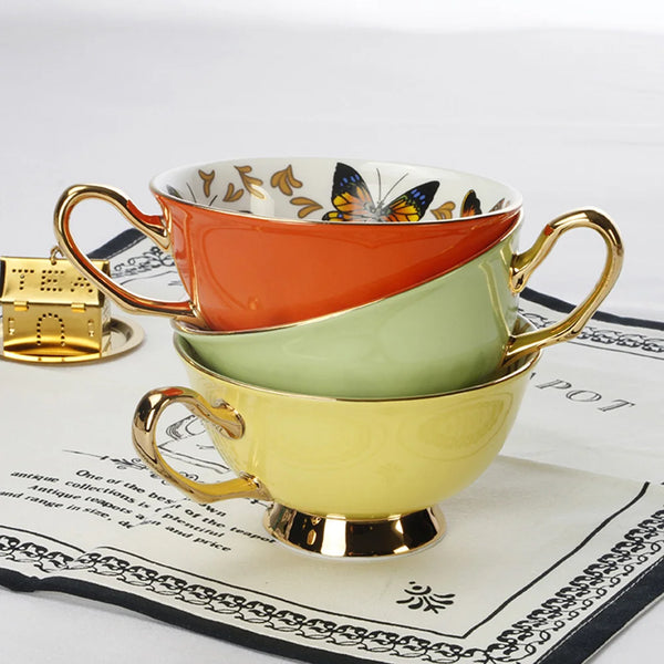 High Quality Bone Porcelain Coffee Cups Vintage Ceramic Cups On-glazed Advanced Tea Cups And Saucers Sets Luxury Gifts