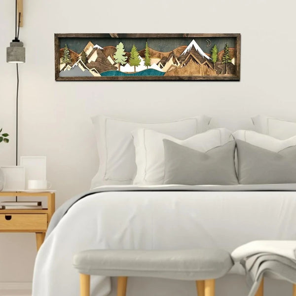 Handmade Wooden Wall Art Decoration Painting Mountain Range Theme Picture 3D Landscape 2023 NEW Drop Shipping