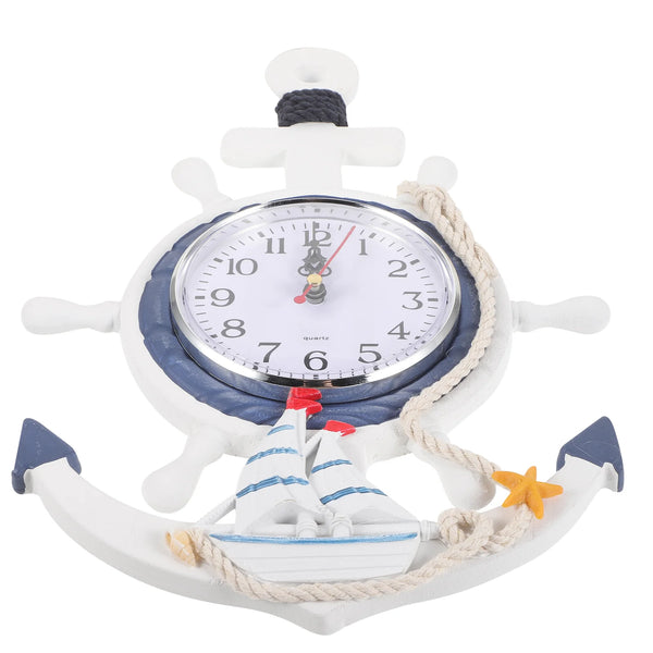 Nautical bathroom clocks Wall Clock Beach Anchor Clock Decorative Time Clock Ship Steering Wheel Wall Decor Random ocean clock