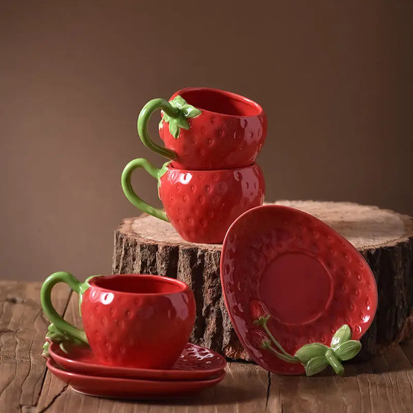 Strawberry Bliss Ceramic Coffee Cup Set