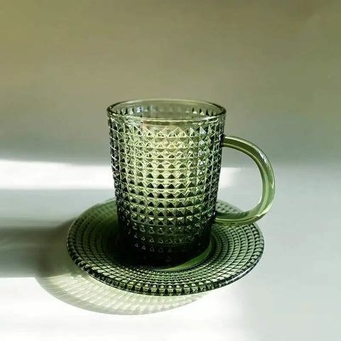 Glass Embossed Coffee Mug and Saucer