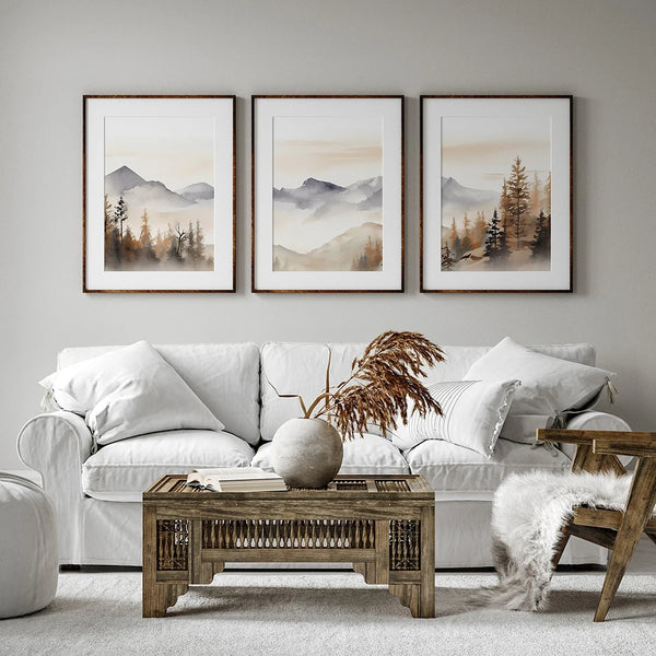 Modern Abstract Beige Watercolour Landscape Mountain Wall Art Canvas Painting Nordic Poster Print Wall Picture Living Room Decor