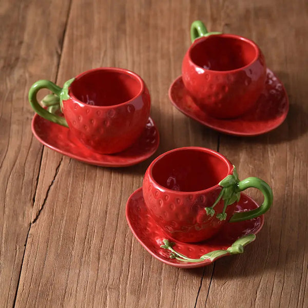 Strawberry Bliss Ceramic Coffee Cup Set